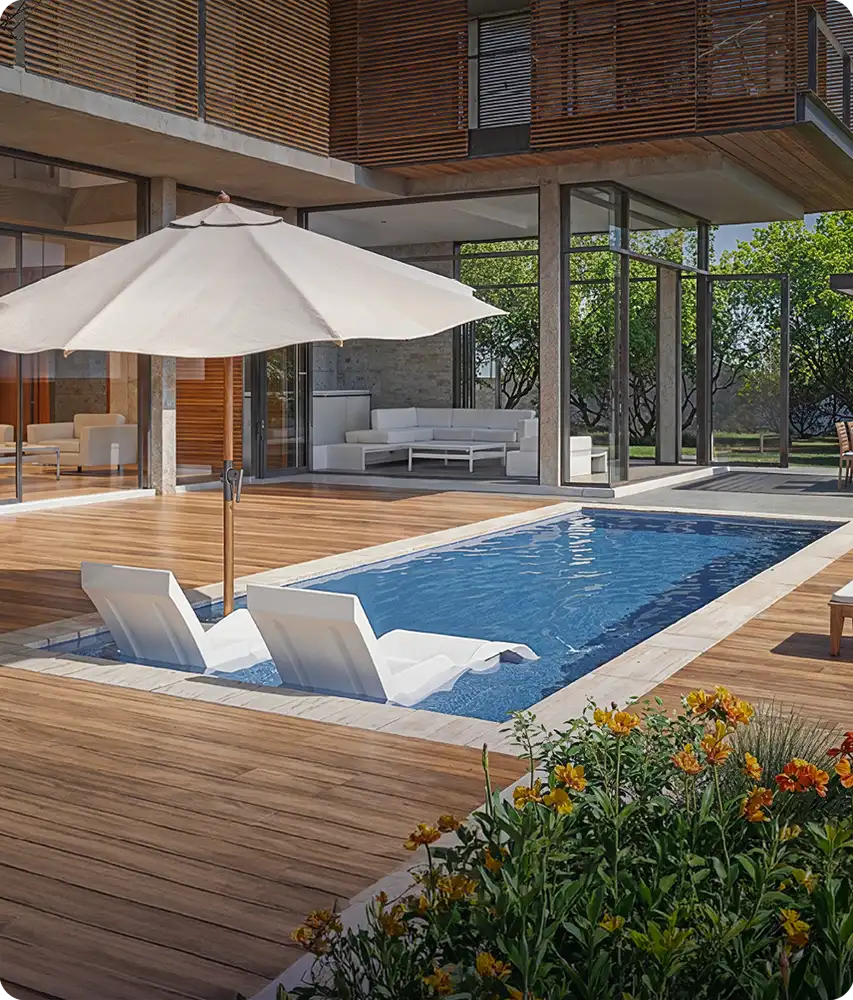 Piscina Edge Fiber com prainha e duas profundidades