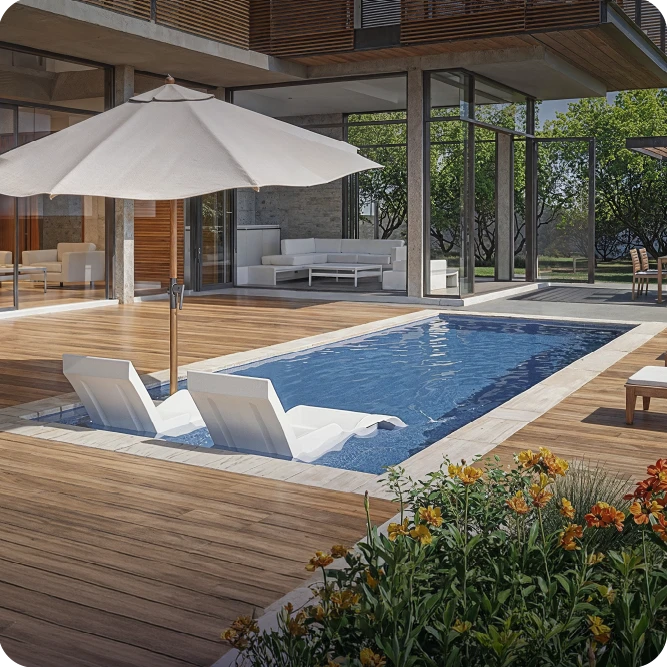 Piscina Edge Fiber com prainha e duas profundidades