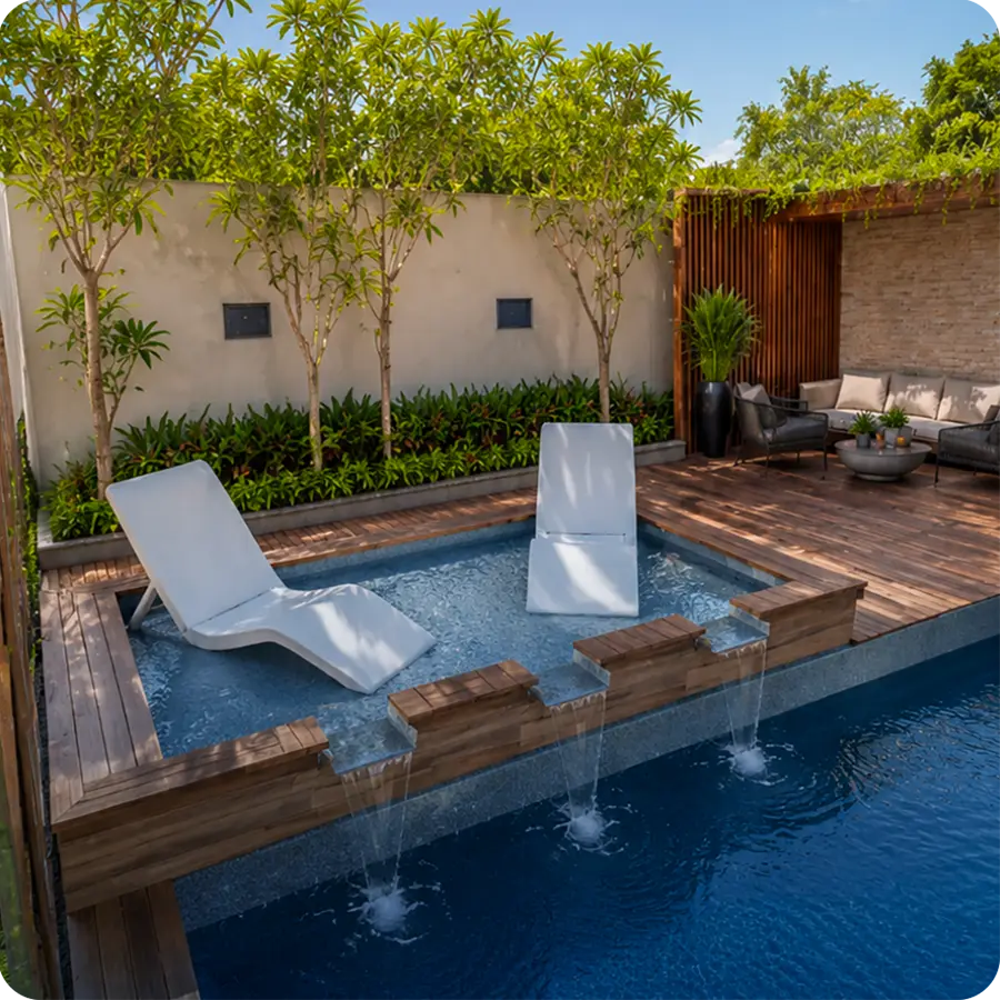 Tanning Ledge em piscina Granitada® Fiber